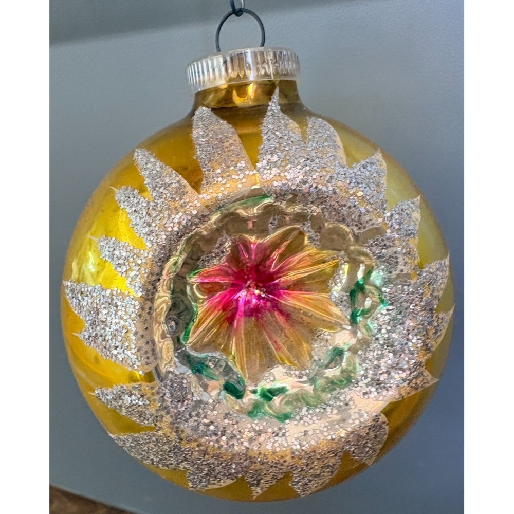 West Germany Vintage Glass Gold Indent Christmas Ornament